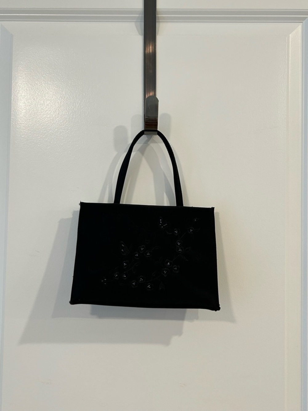 Classic Black Floral Embellished Women's Handbag